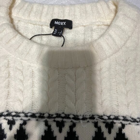 Mexx Sweater Women Large Cozy White and Black Patterned - Picture 4 of 8